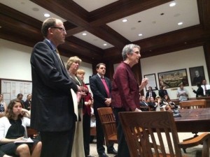 State Rep. Ruth Balser, D-Newton, testifies about a bill that would prohibit gender discrimination in disability insurance at a Statehouse hearing on Wednesday. (Shira Schoenberg / The Republican)